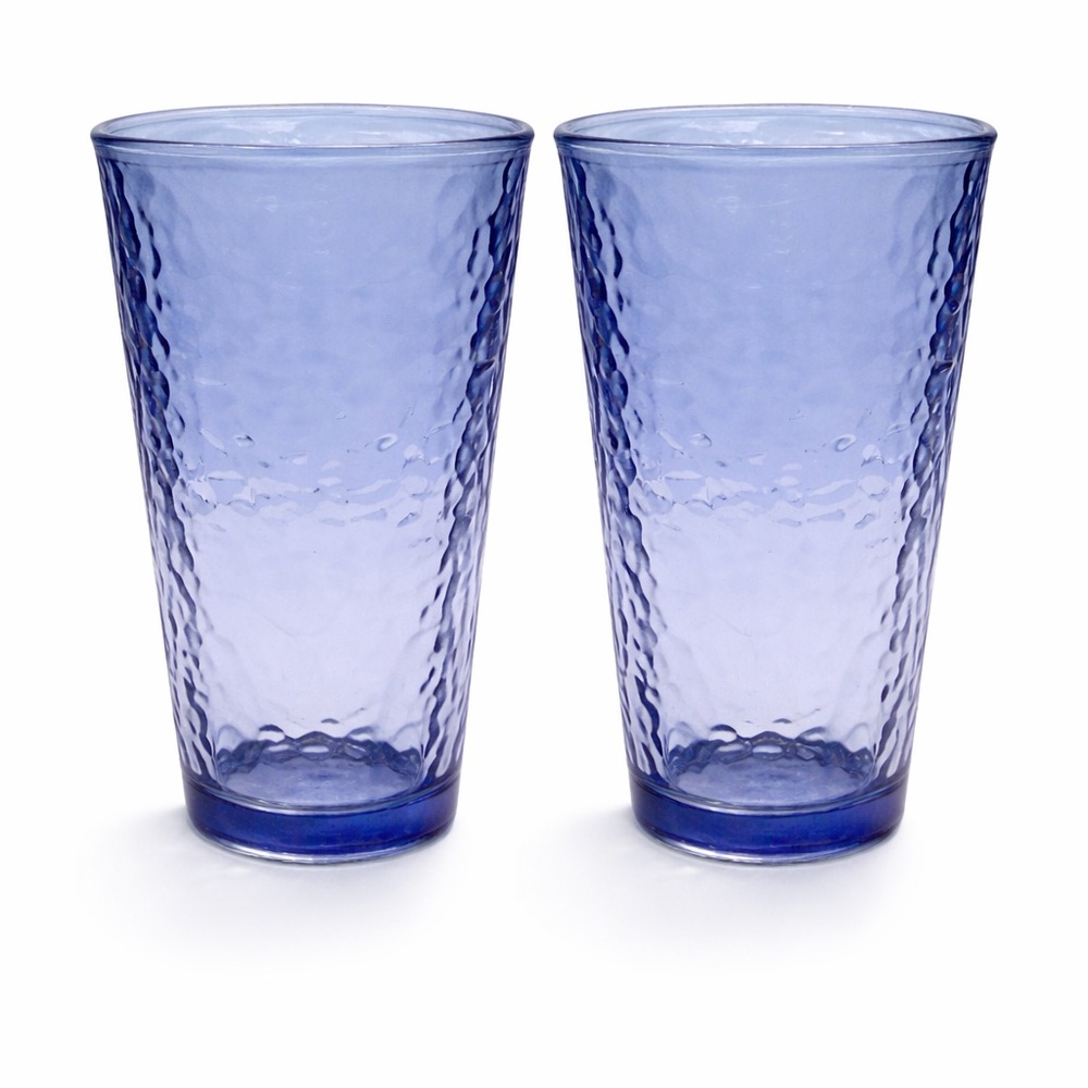 VTG Libbey Chateau Blue Sapphire 16 oz Tumblers Set of 2 Hammered Glass Rare
